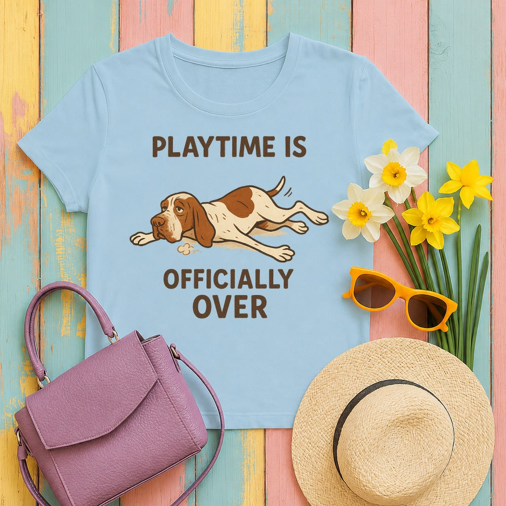 Bracco Italiano Playtime Is Over Tee in Light Blue