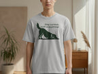 Light gray t-shirt with a black silhouette of a dog and the text "Stay curious, sniff everything!".