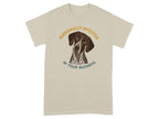 T-shirt with dog's head and text "Personally invested in your business".