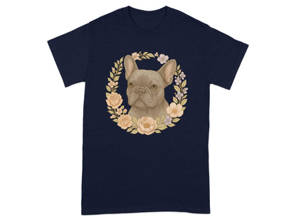 Floral Wreath with Bulldog Illustration T-shirt product