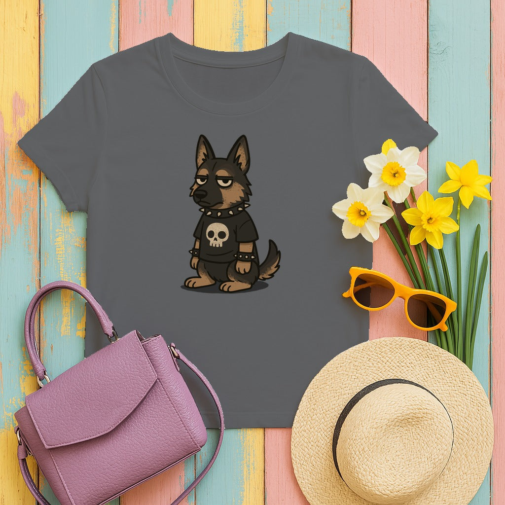 Punk Rock German Shepherd with Skull T-Shirt Design T-Shirt in Graphite Heather