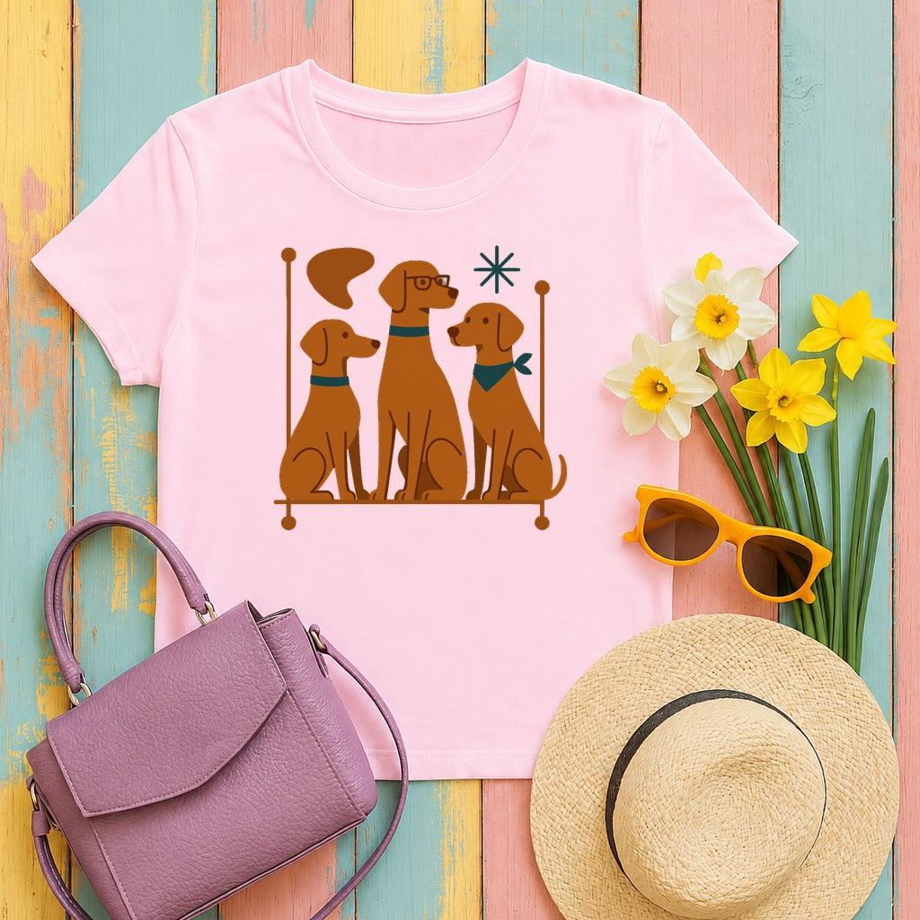 Mid-Century Vizsla T-Shirt in Light Pink