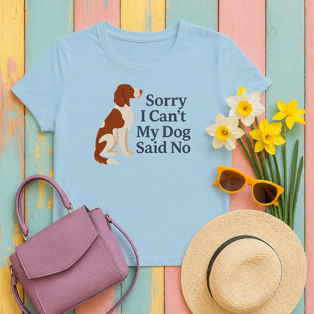 Irish Red and White Setter Sorry I Can't My Dog Said No Tee in Light Blue