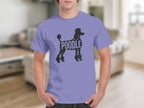Lavender t-shirt with black poodle silhouette graphic and "POODLE" text.