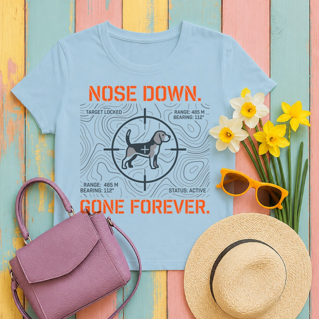 Nose Down. Tactical Beagle T-Shirt in Light Blue