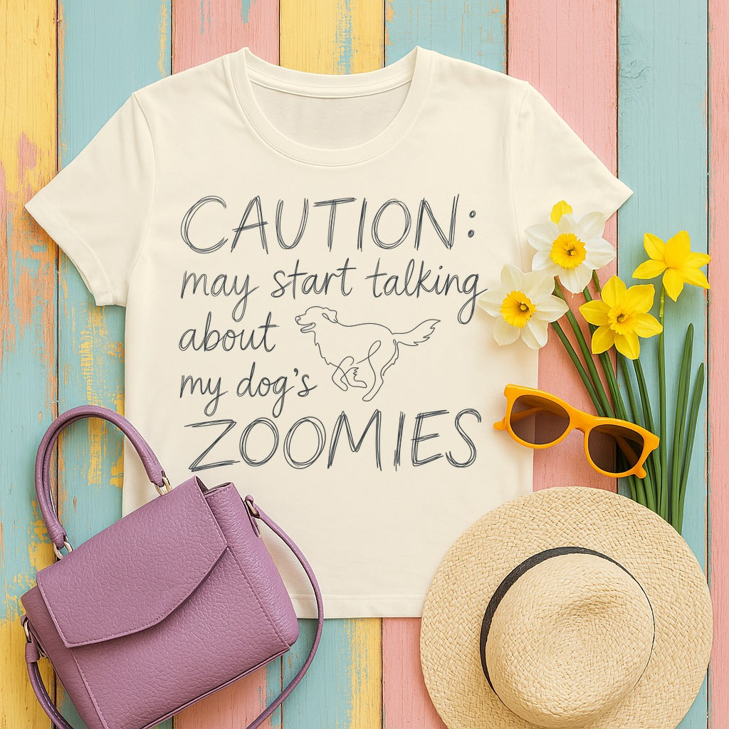 Caution: Zoomies Ahead Golden Retriever T-Shirt in Natural