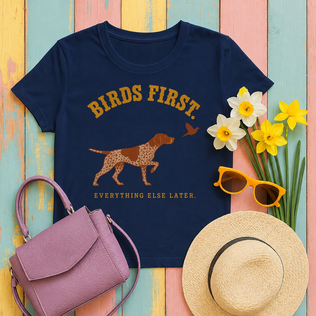 Birds First German Shorthaired Pointer T-Shirt in Navy