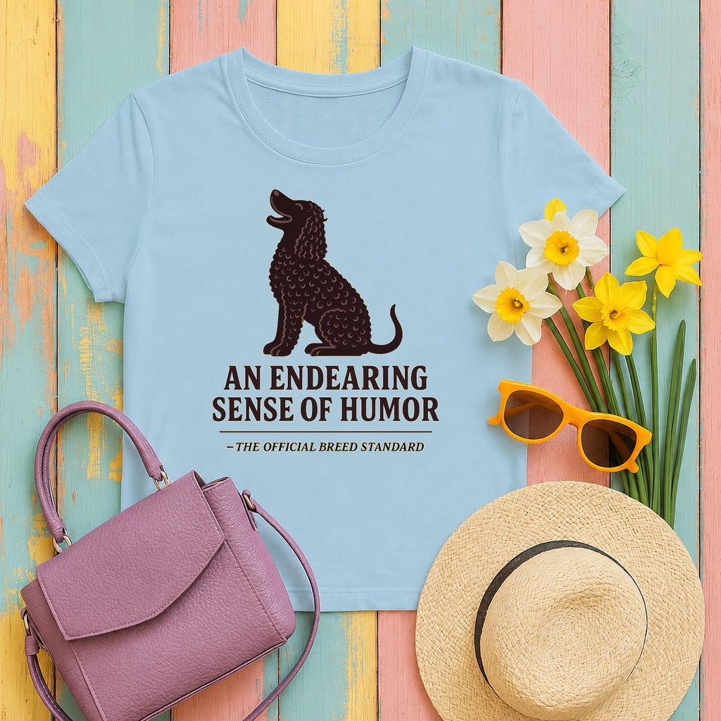 Irish Water Spaniel Endearing Sense Of Humor Tee in Light Blue