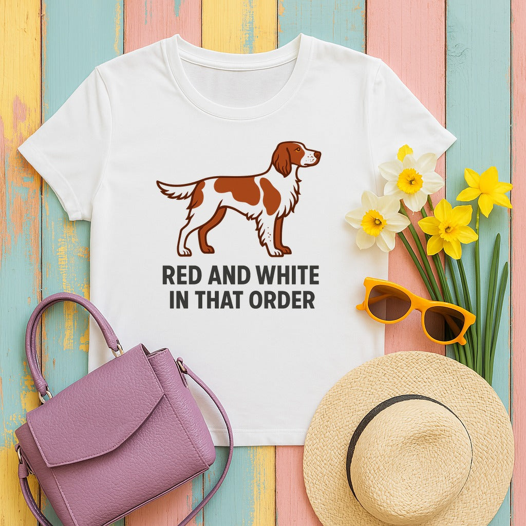 Irish Red and White Setter Red and White In That Order Tee in White