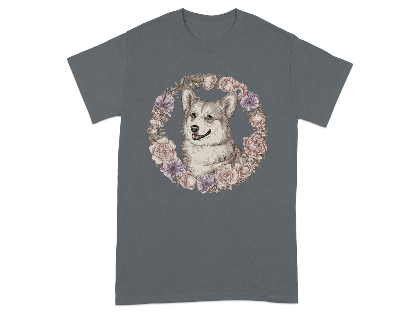 Floral Corgi Design Graphic T-Shirt Unisex Clothing product type