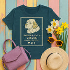 clumber spaniel velvet-jowls-label tee flat lay hero