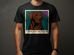 Black t-shirt with a framed illustration of a brown dog and the text "ENDLESS HUNGER".