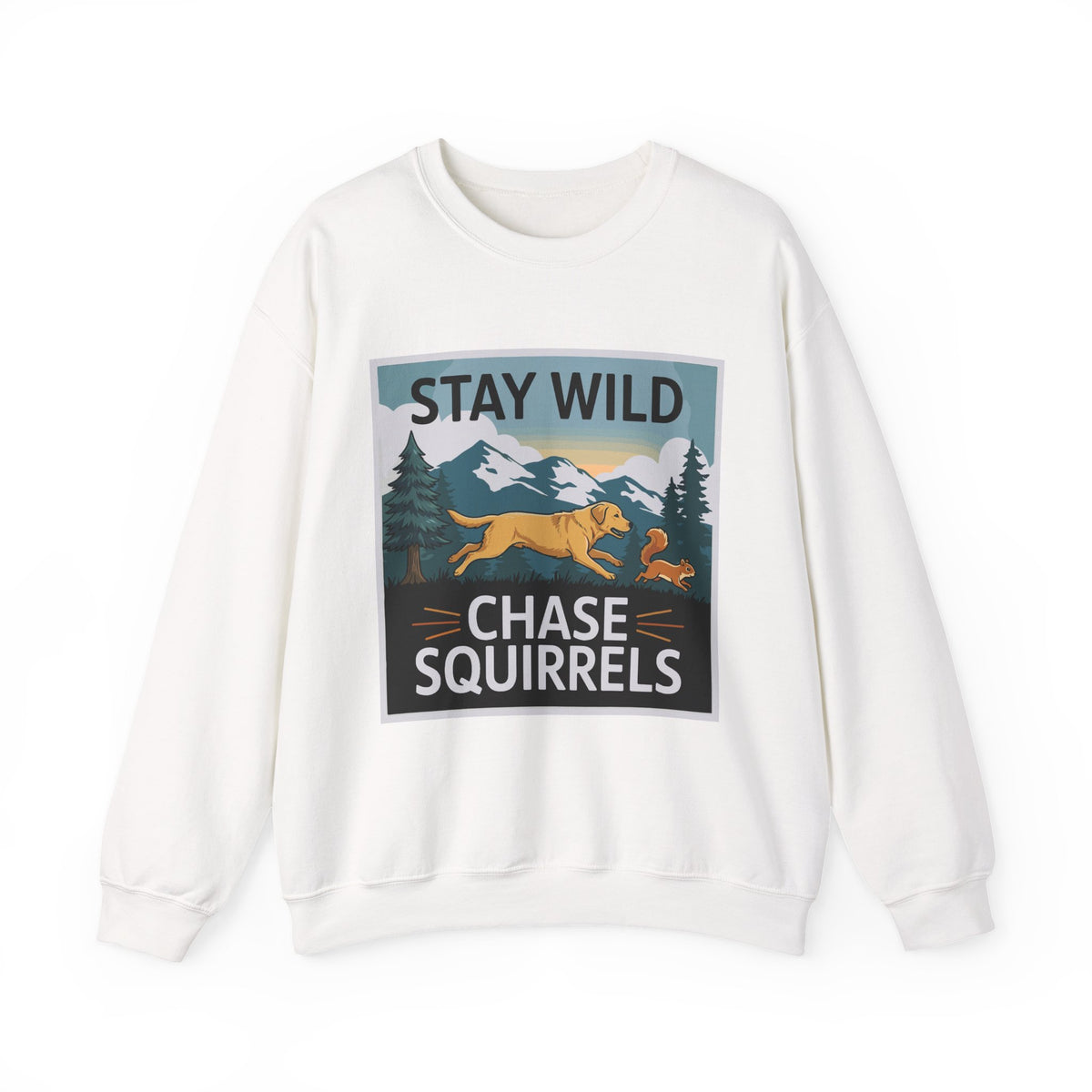 Stay Wild Chase Squirrels Yellow Lab Sweatshirt in White
