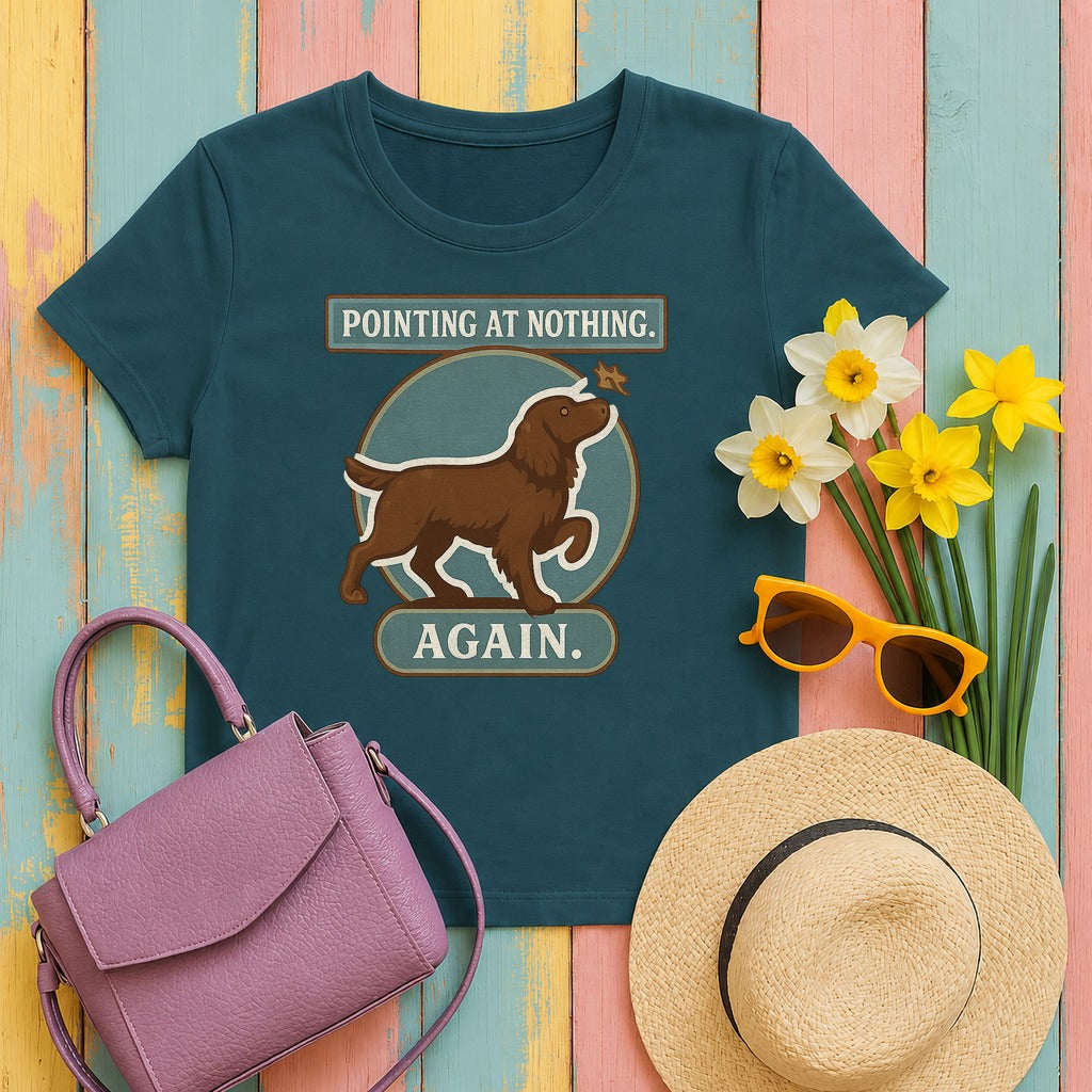 Boykin Spaniel Pointing at Nothing Again T-shirt in Heather Deep Teal