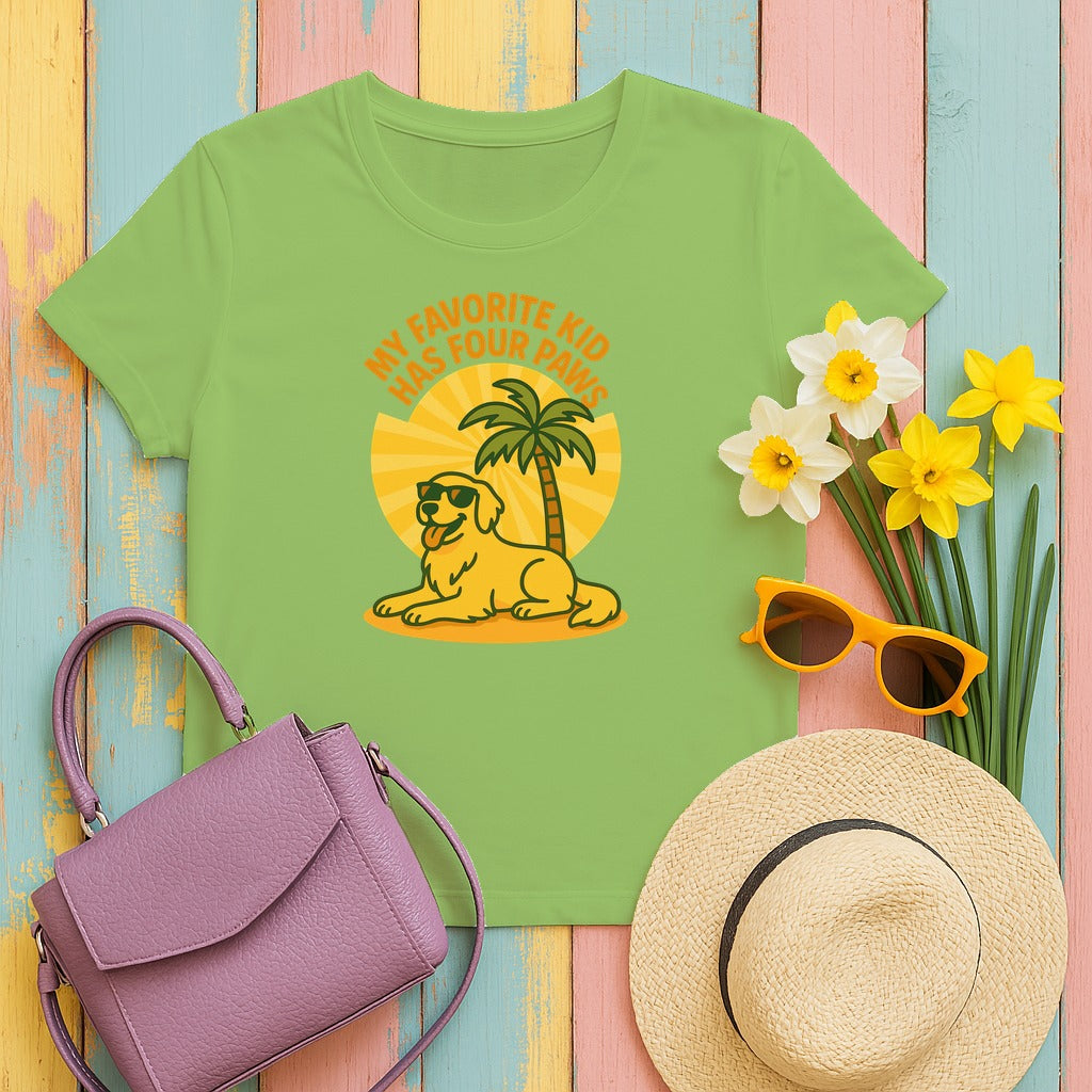 My Favorite Kid Has Four Paws With Golden Retriever T-Shirt in Lime