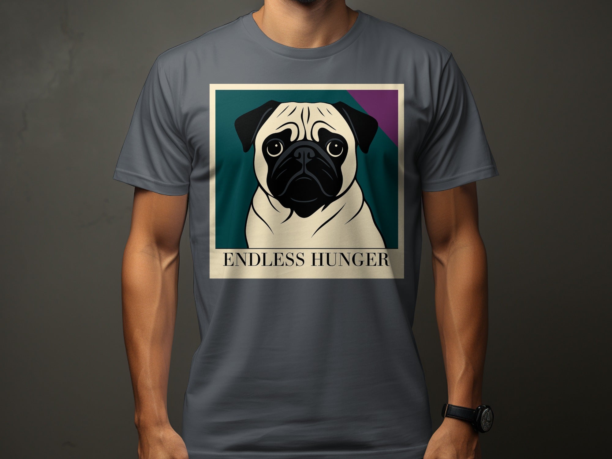 T-shirt with a graphic of a pug and the text "ENDLESS HUNGER".