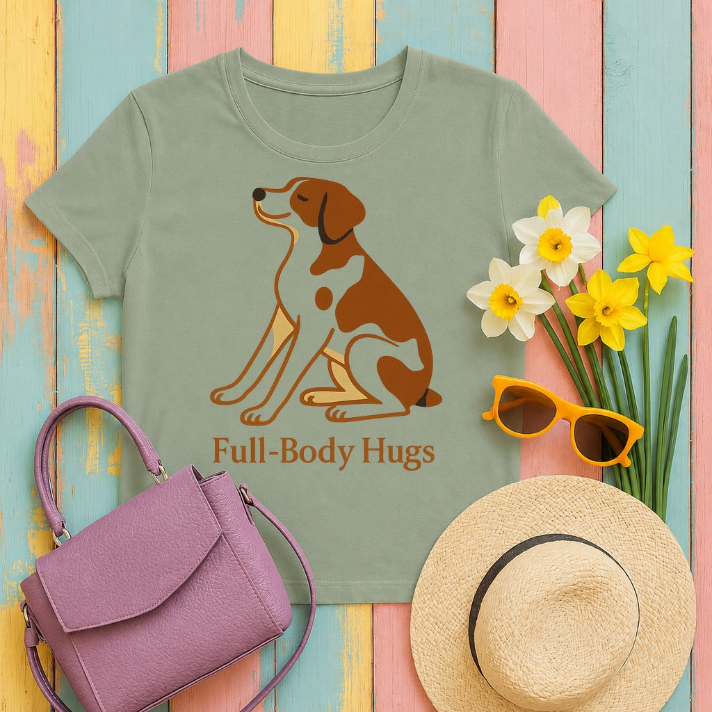 Brittany Spaniel Full-Body Hugs T-shirt in Sage
