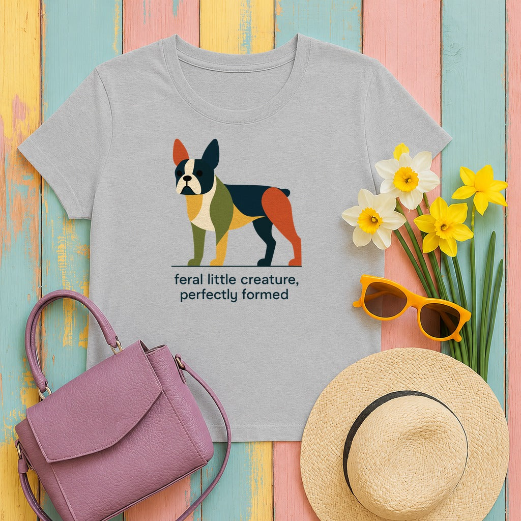 Feral Little Creature Boston Terrier T-Shirt in Sport Grey