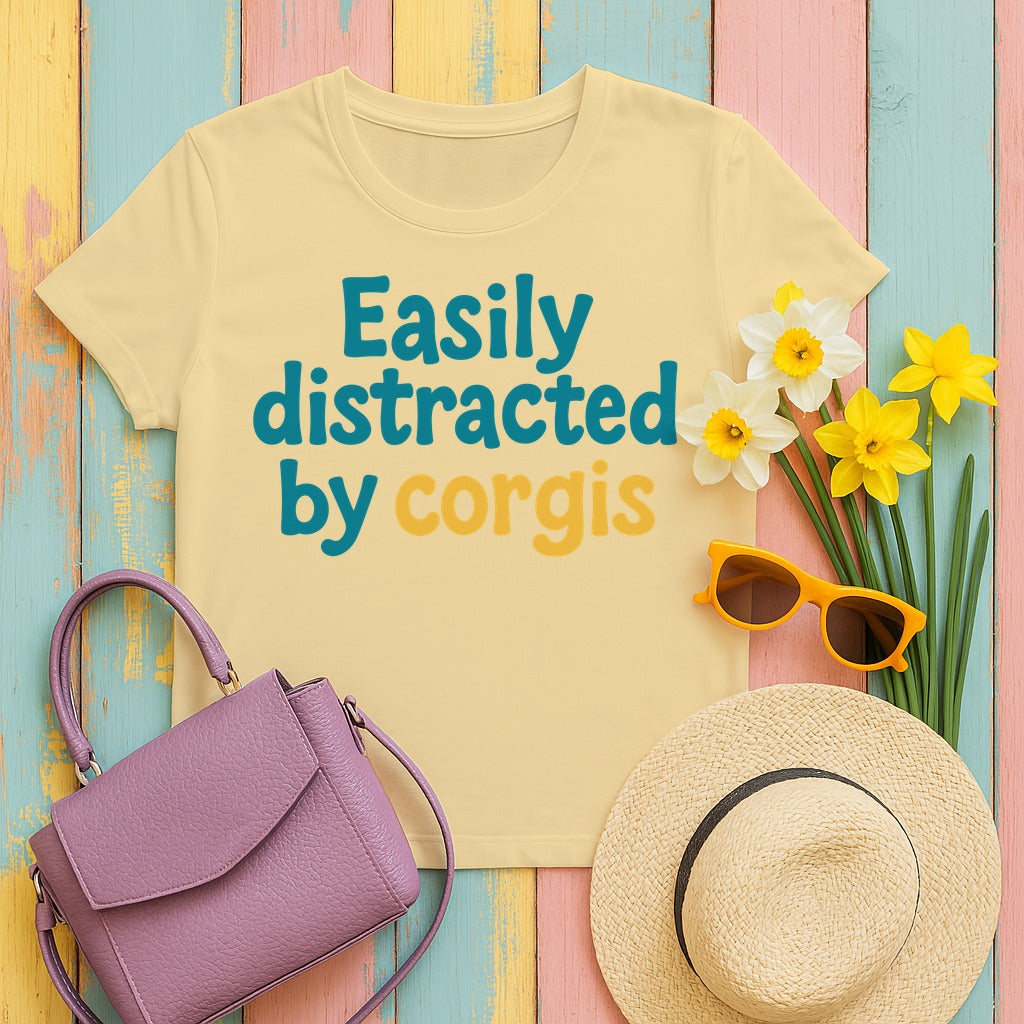 Easily Distracted By Corgis T-Shirt in Yellow Haze