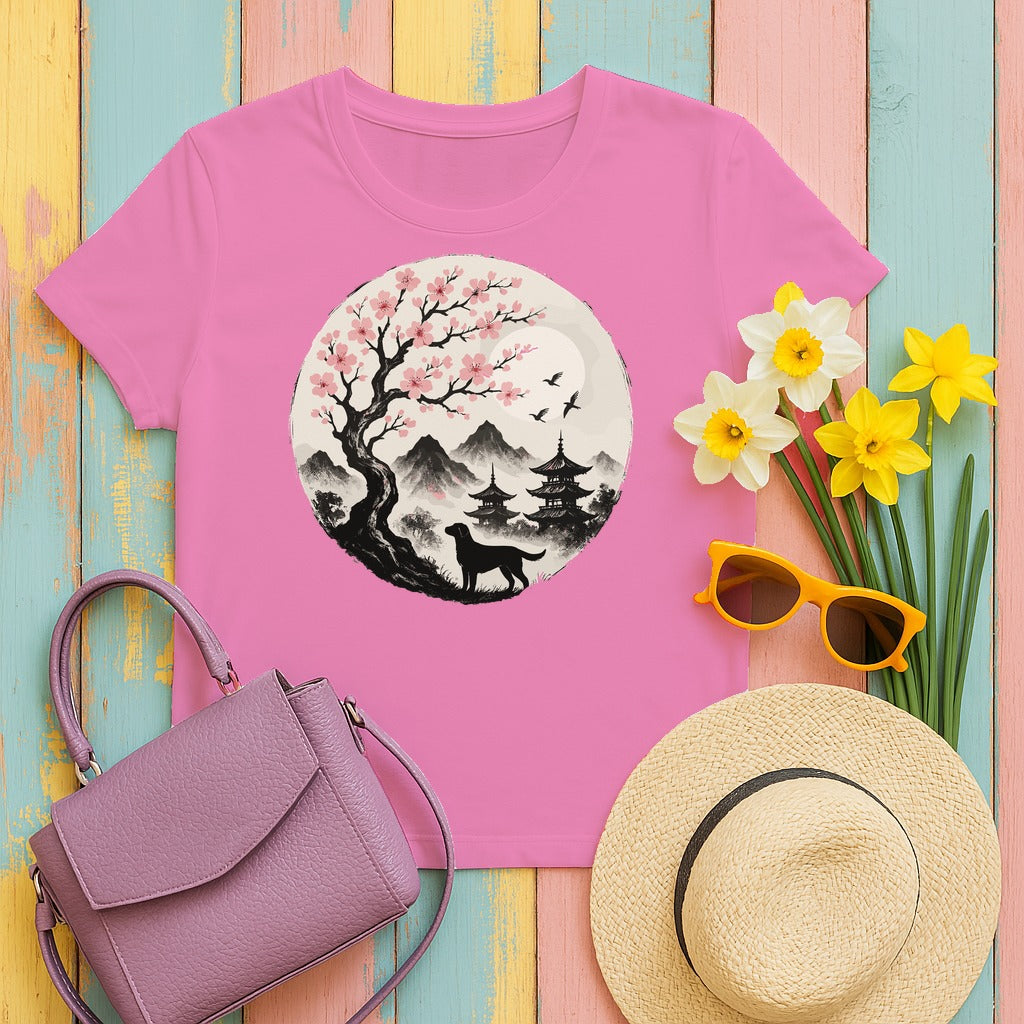 Labrador Under Cherry Blossoms T-Shirt in Azalea