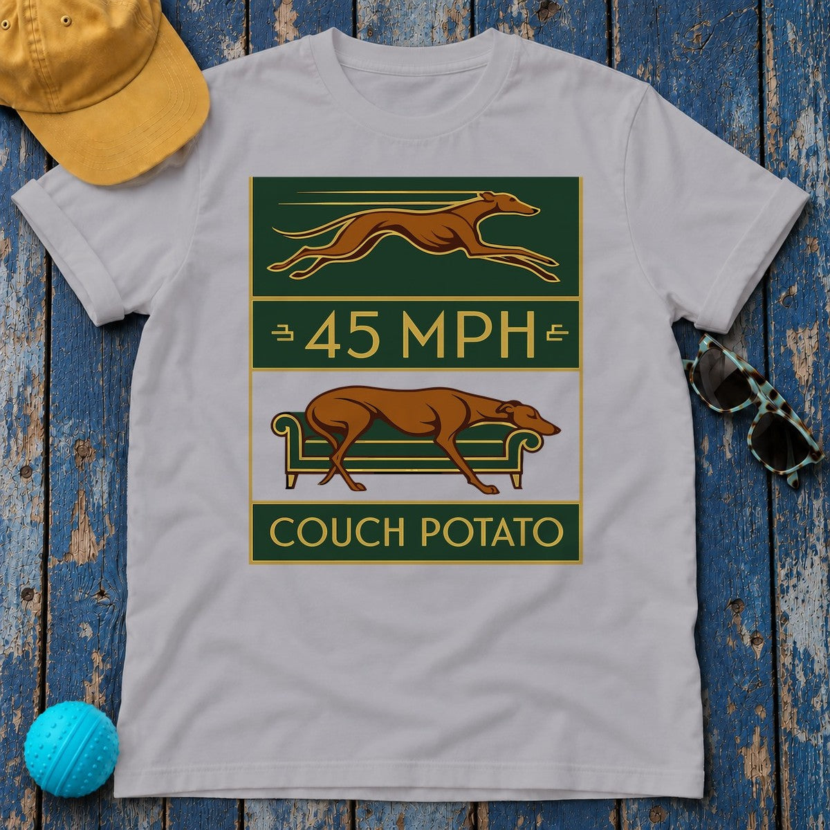 Greyhound 45 MPH Couch Potato Tee in Athletic Heather