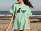 Light green t-shirt with brown Labrador silhouette and text "Sorry I Can't. My Labrador Said No".