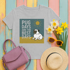 Sunny Pug Days Illustration T-shirt in Sport Grey