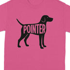 Pink t-shirt with a black silhouette of a pointer dog filled with the word "Pointer".