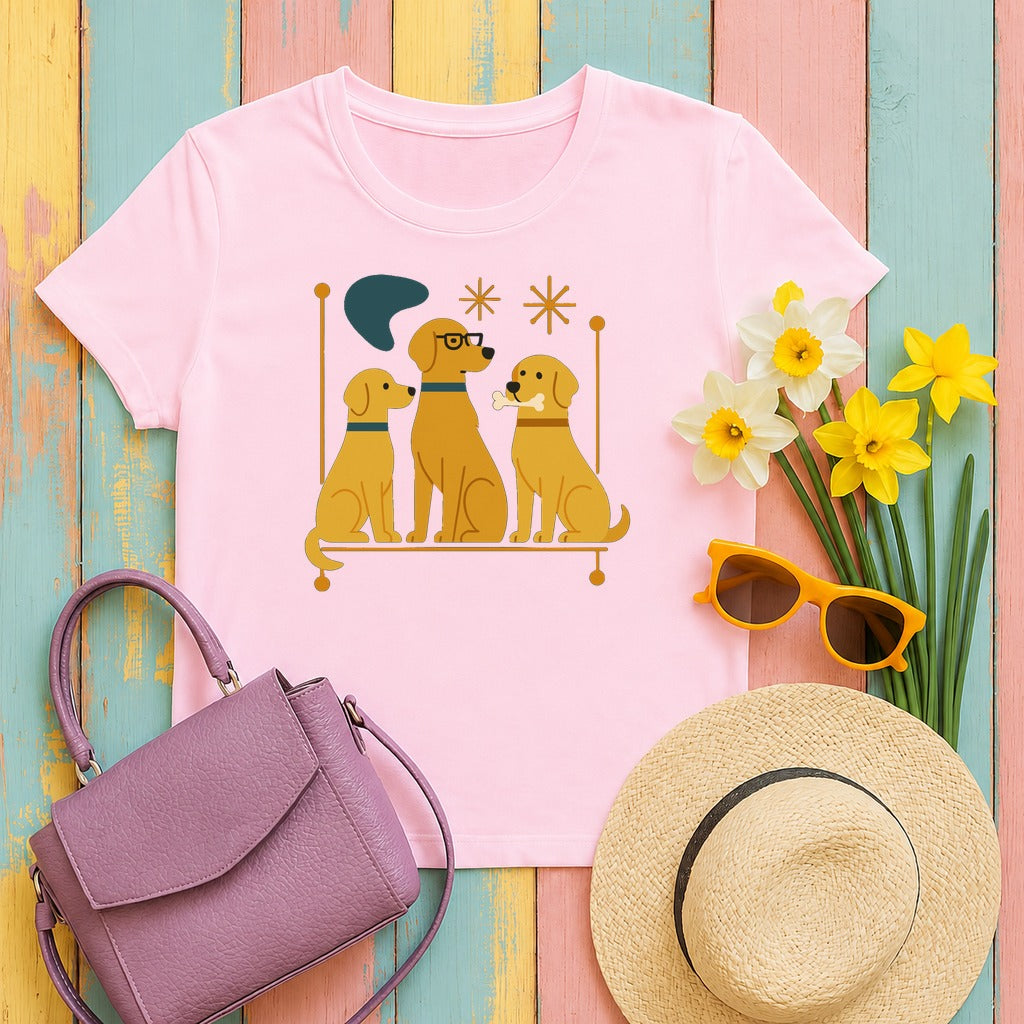 Mid-Century Yellow Lab T-Shirt in Light Pink