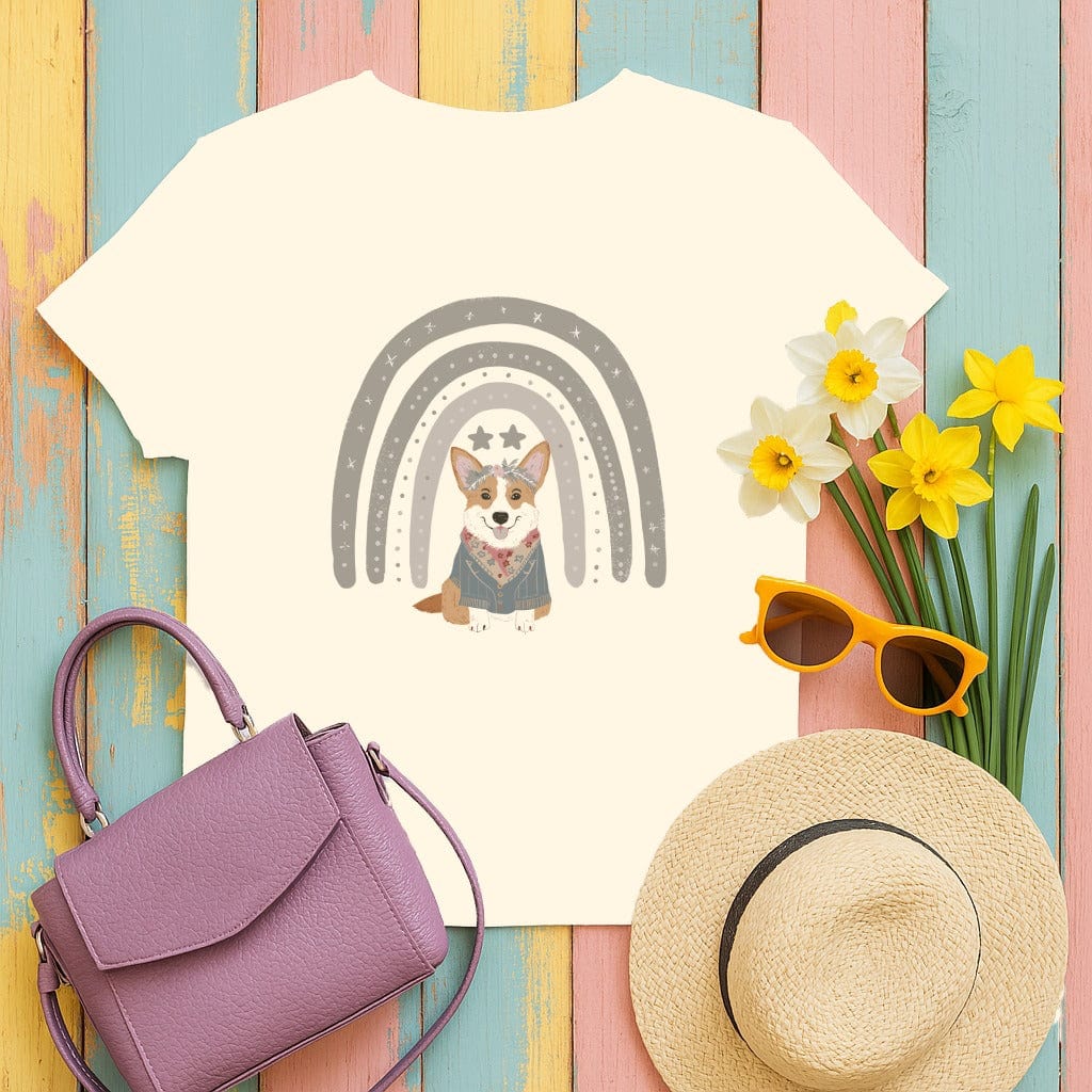 Adorable Corgi and Rainbow Graphic Tee Shirt product