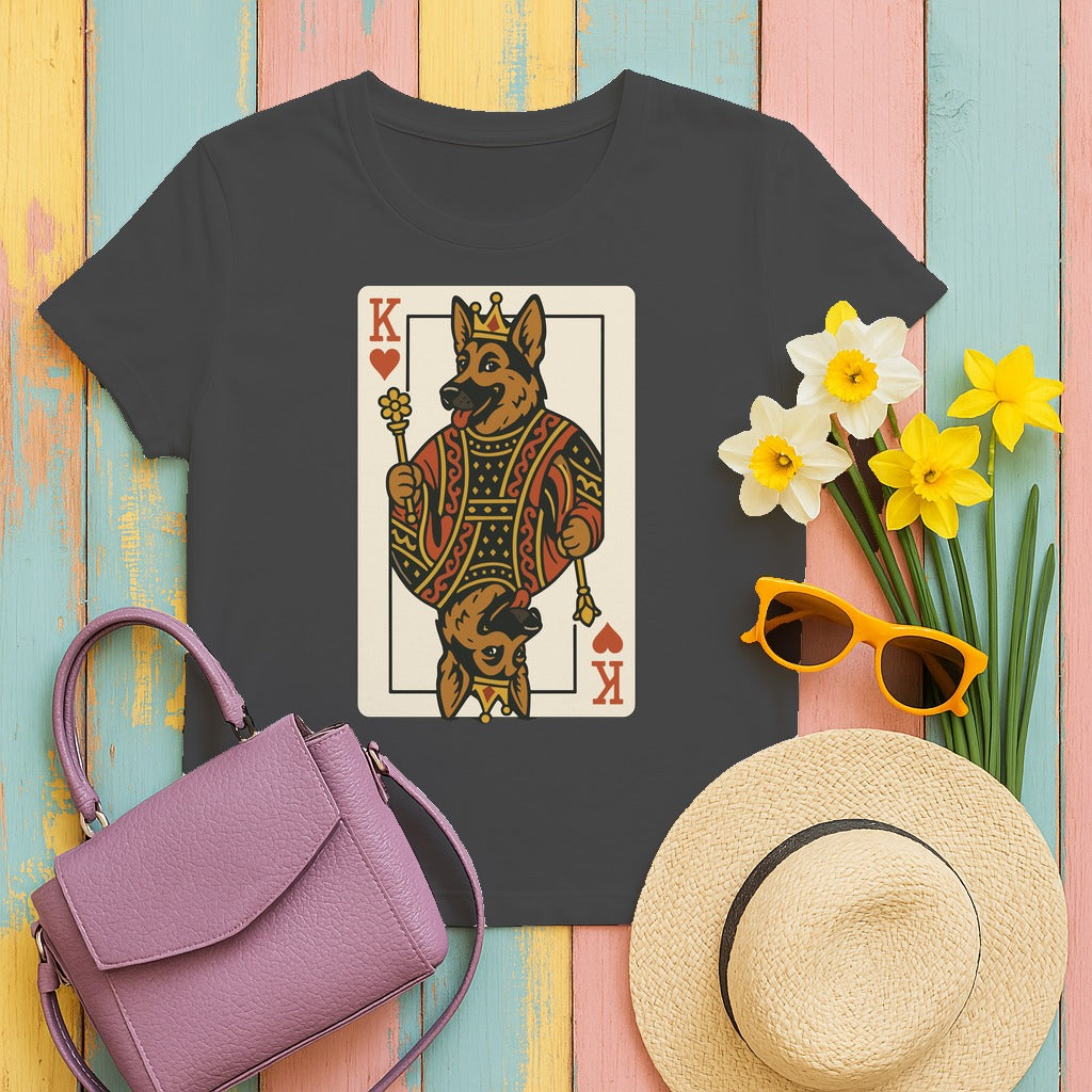 King German Shepherd Playing Card Game Design T-Shirt in Dark Heather
