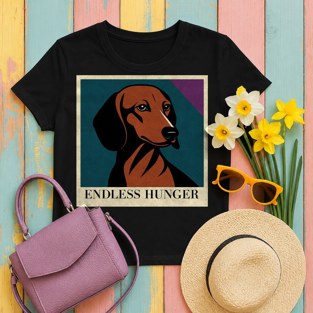 Endless Hunger Dachshund Art T-Shirt in Black