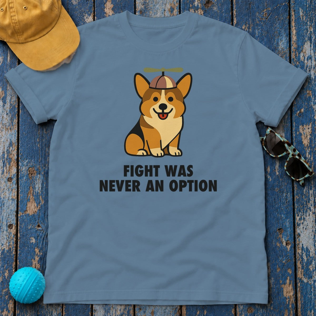 Corgi Fight Was Never An Option Tee in Steel Blue