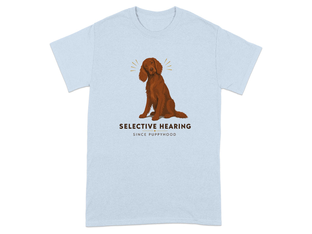 Light blue t-shirt with a brown dog and "SELECTIVE HEARING" text.