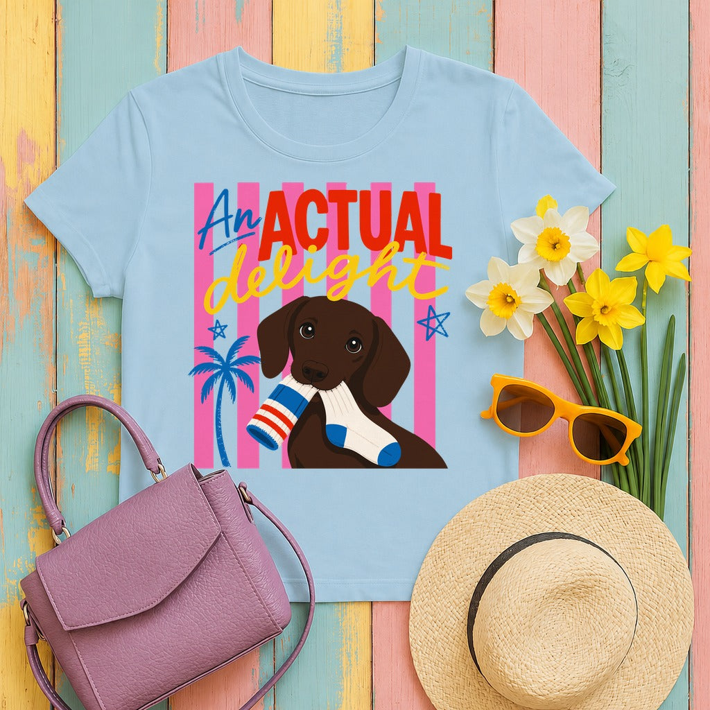 Actual Delight Dachshund & Socks T-Shirt in Light Blue
