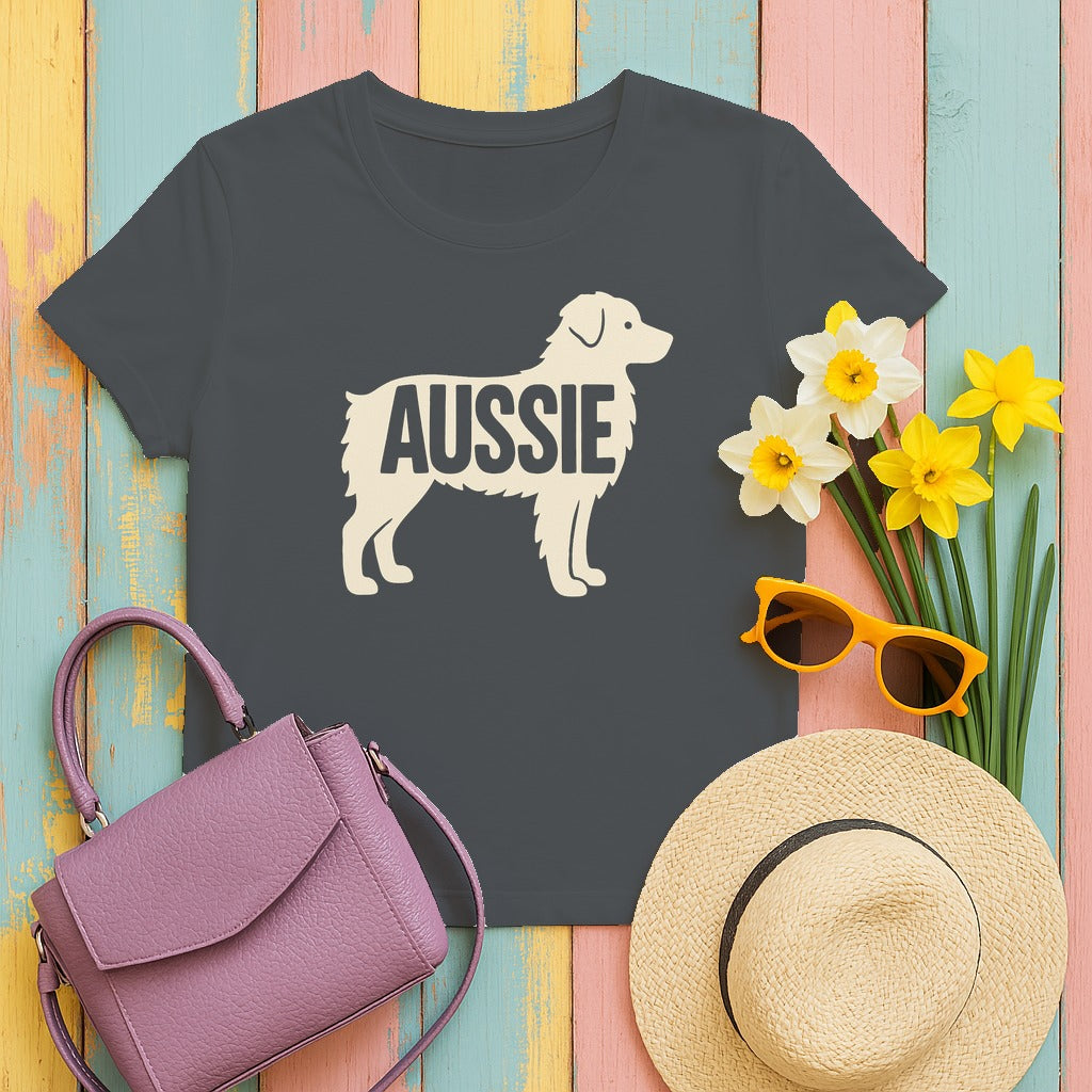 Australian Shepherd Silhouette 'Aussie' T-Shirt in Charcoal