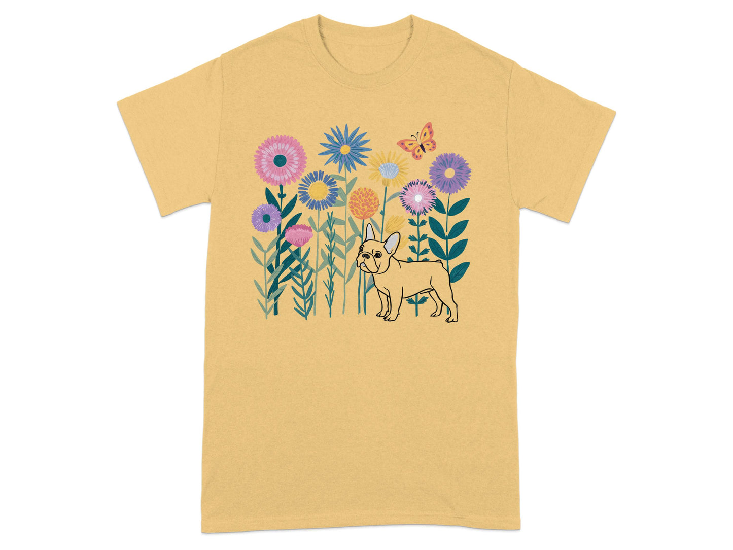 Cheerful Floral Dog Graphic on Casual Tee product type
