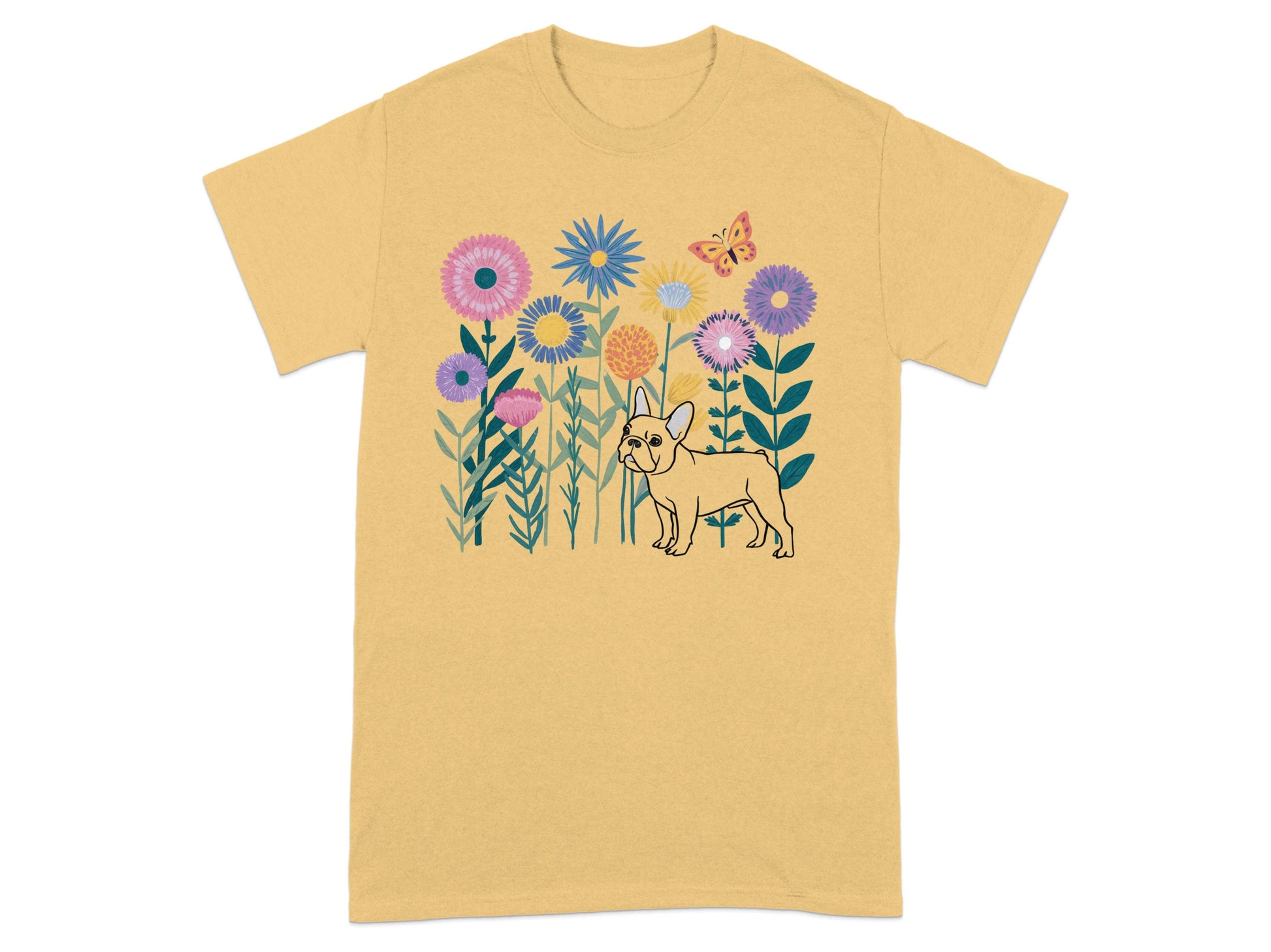 Cheerful Floral Dog Graphic on Casual Tee product type