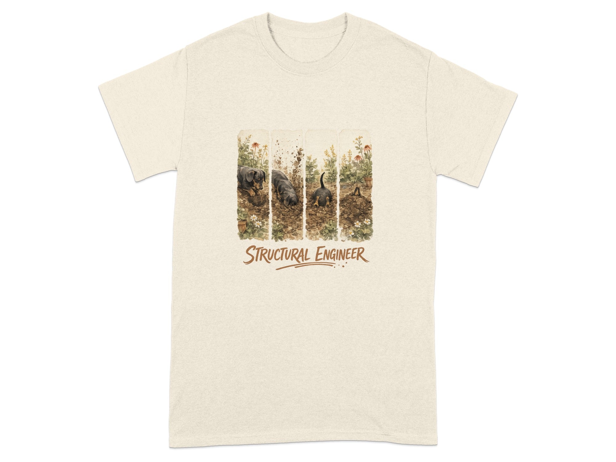 T-shirt with dachshunds digging in dirt and "Structural Engineer" text.