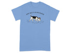Blue t-shirt with a beagle in a detective hat on paw prints.