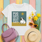 Sunny Pug Days Illustration T-shirt in White