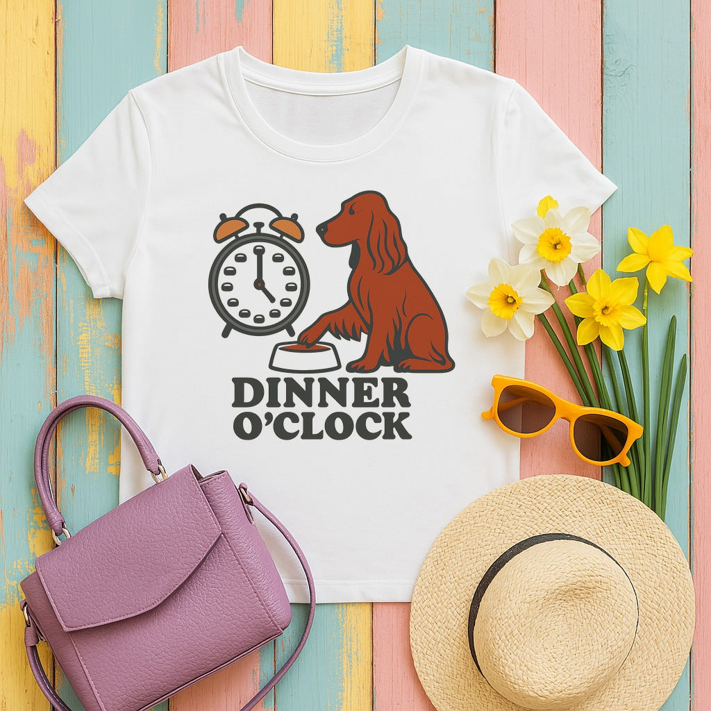 Irish Setter Dinner O'Clock T-shirt in White