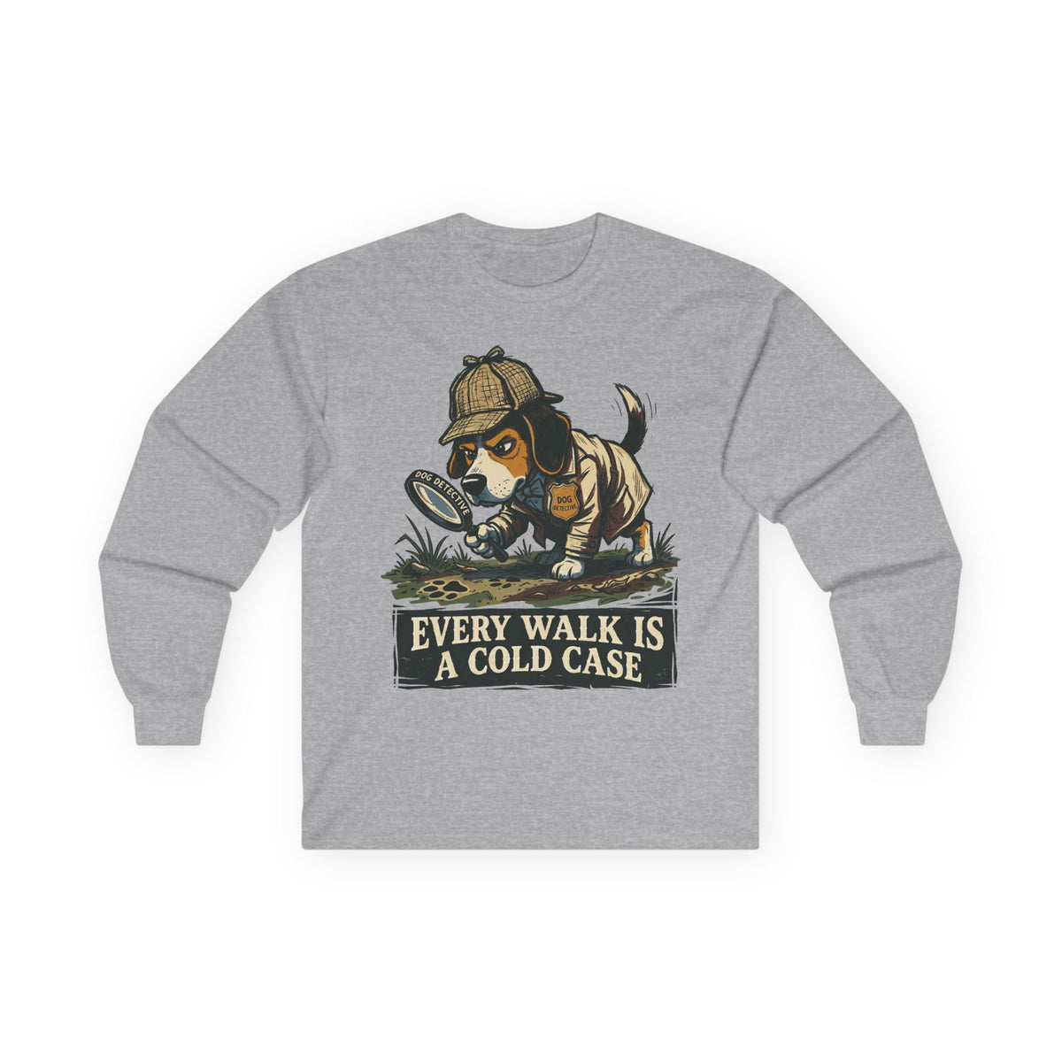 Beagle Detective Cold Case Long Sleeve Tee in Sport Grey