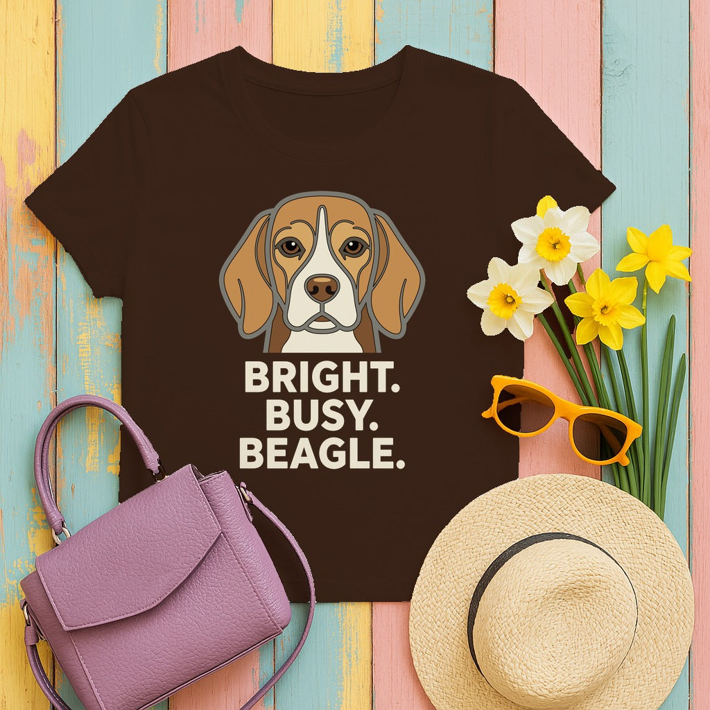 Bright. Busy. Beagle. Statement T-Shirt in Dark Chocolate