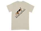 Beige t-shirt with beagle dog illustration and text "Nose Down. Gone Forever."
