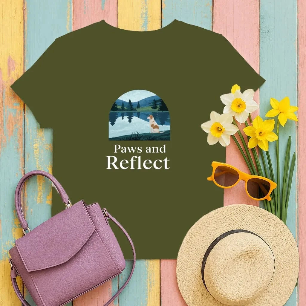 Paws and Reflect Dog Landscape Design for Nature Lover T-Shirt Military Green T-shirt