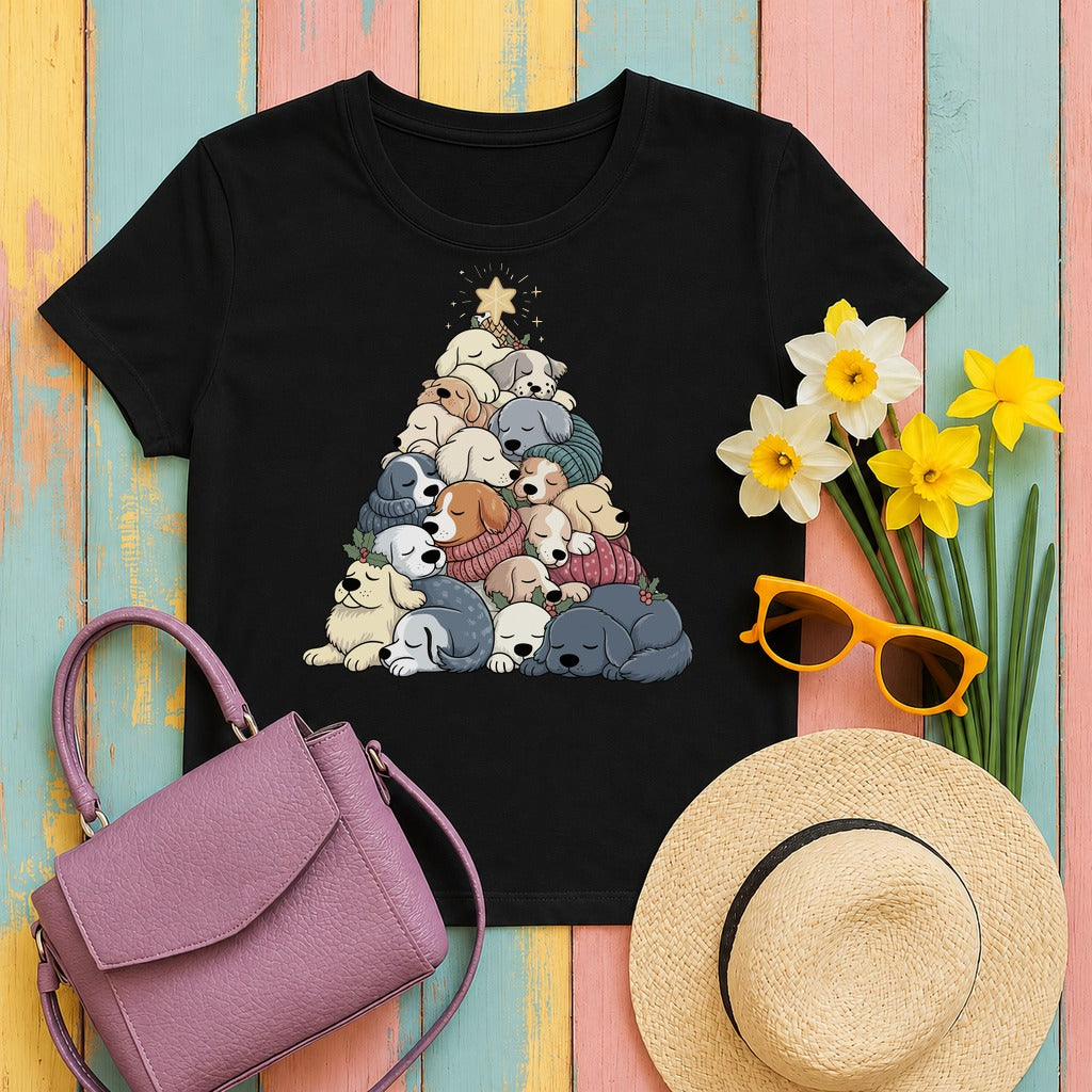 migbackfill sleeping-dogs-stacked-christmas-tree-funny-holid tee flat lay hero v8