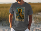 Tarot card depicting a large dog sitting by water, with text "65 POUND LAP DOG".