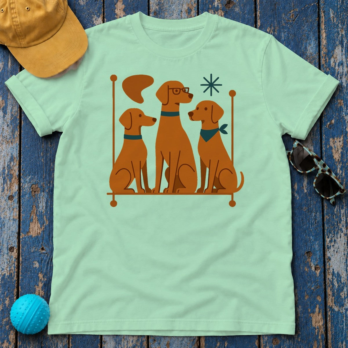 Mid-Century Vizsla T-Shirt in Mint Green