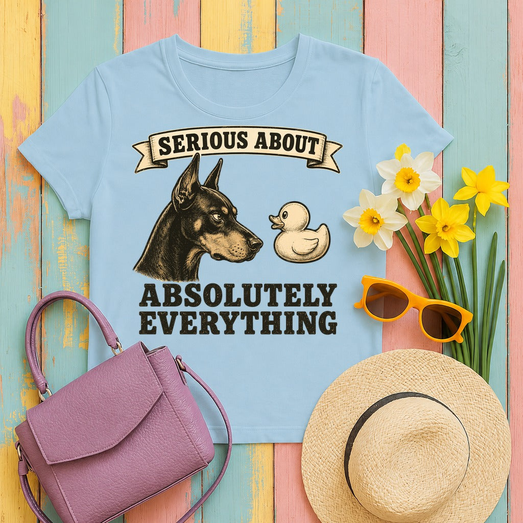 Serious About Everything Doberman T-shirt in Light Blue